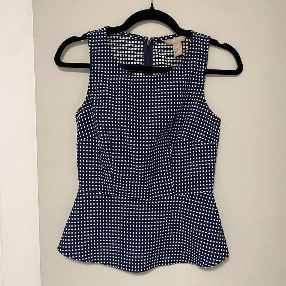 Navy and White Sleeveless Polka Dot Top